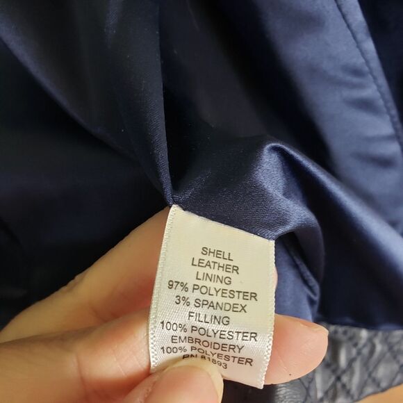 Isaac Mizrahi Live Women's Navy Blue Suede Moto Leather Quilted Zip Up Jacket 4 - Picture 4 of 14